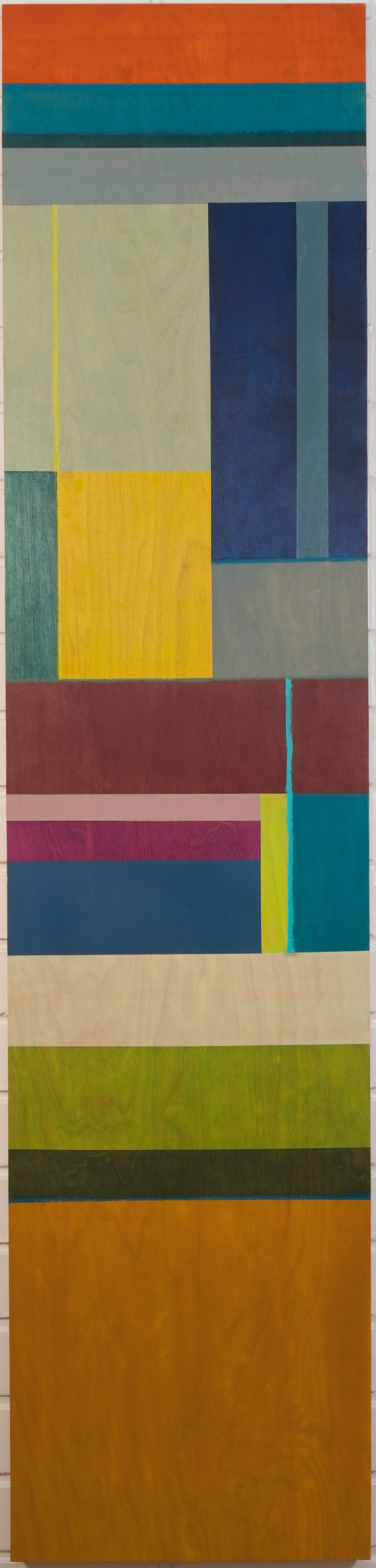 Bop Stacks. Acrylic on wood panel, 14 × 60 in.