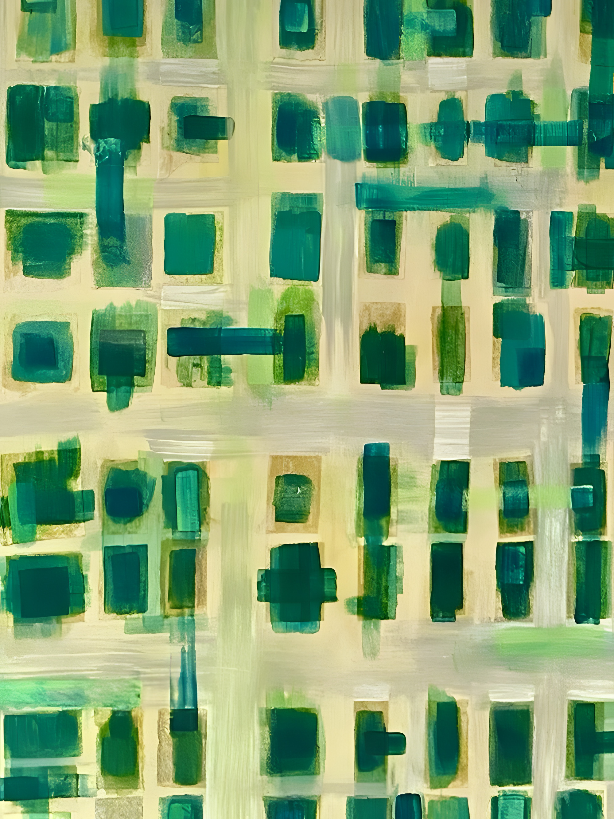 Green Swatch Stacks. Mixed media, 30 × 40 in.
